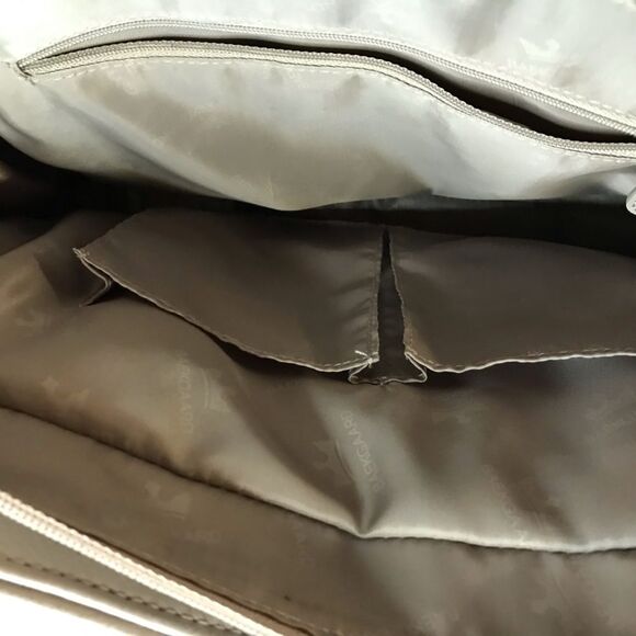 NWT Baekgaard Tan Leather Frame Shoulder Bag Watercolor Stripe Side Pockets - Picture 5 of 11